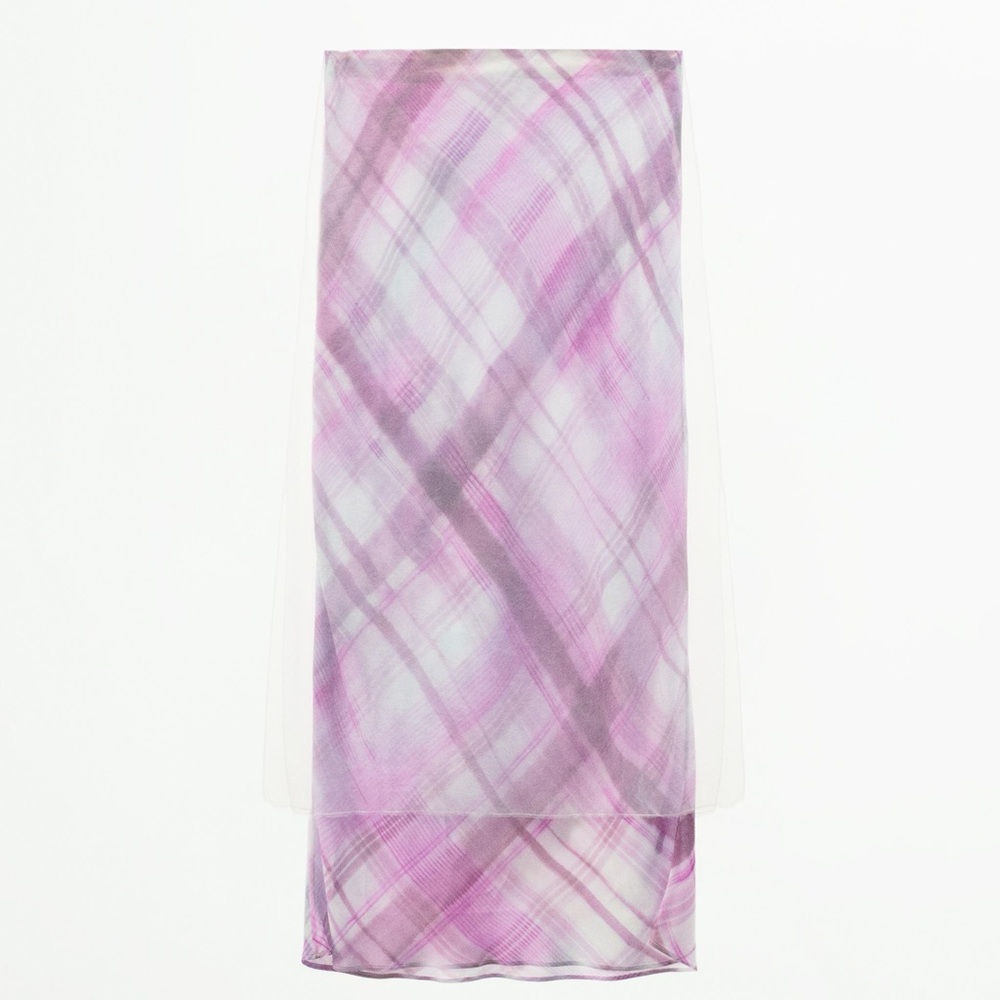 Zara Voluminous Organza Midi Skirt Limited Edition Lilac white sheer lined L